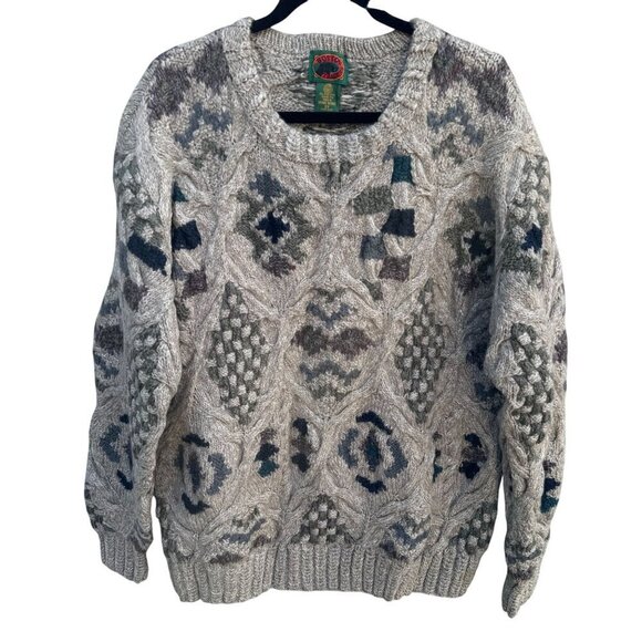 Boston Traders Vintage Mens Geometric Crewneck Heavy Wool Knit Grandpa Sweater - Picture 1 of 10